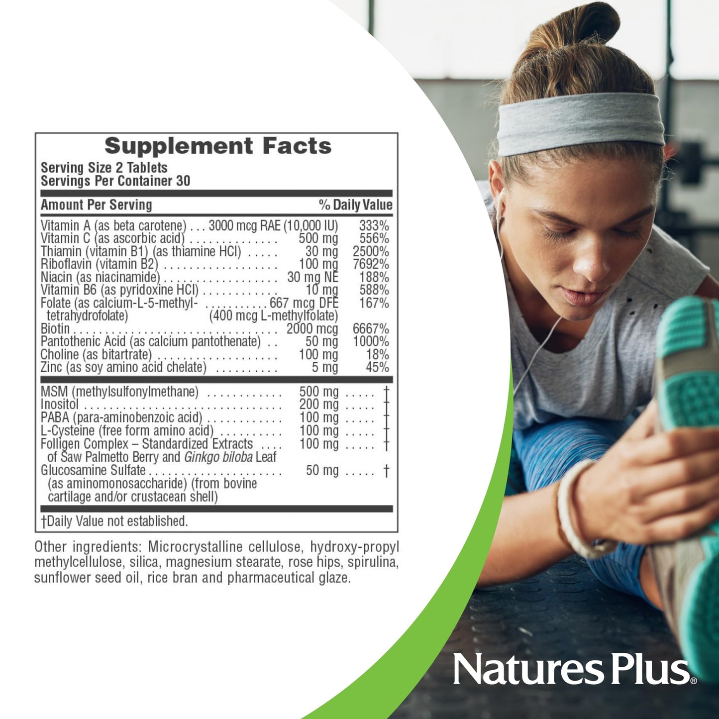 NaturesPlus Ultra Hair Plus - 60 Sustained Release Tablets - Nutritional Support for Healthy Hair Structure - Gluten Free - 30 Servings