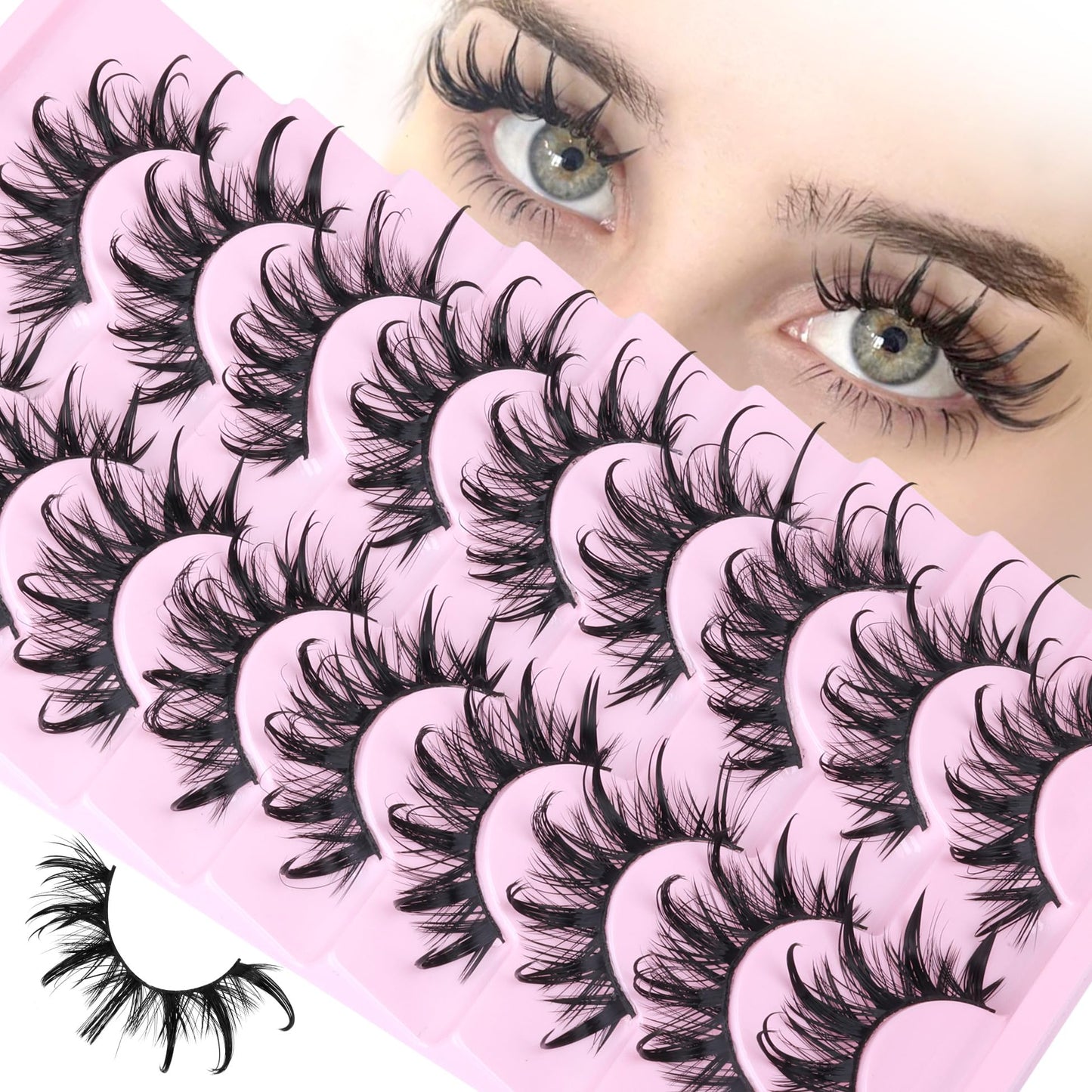 Manga Lashes Cat Eye Dramatic False Eyelashes Wet Look D-Curly Long Anime Lashes Strips Thai Style Manhua Lashes Strips Cosplay Eyelashes Wispy Spiky Lashes 12-20MM 9 Pairs by Zegaine