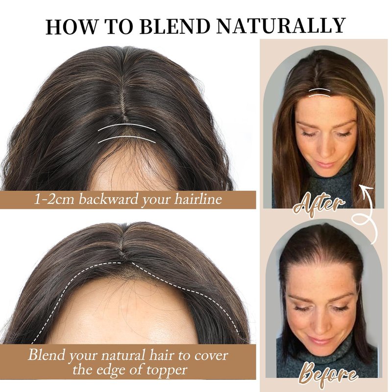 Molefi Hair Toppers for Women - 18" Long Layered Synthetic Wiglets | Volume Boosting, Large Base 6.5"x6.5" (Mix Blonde/Dark Root)