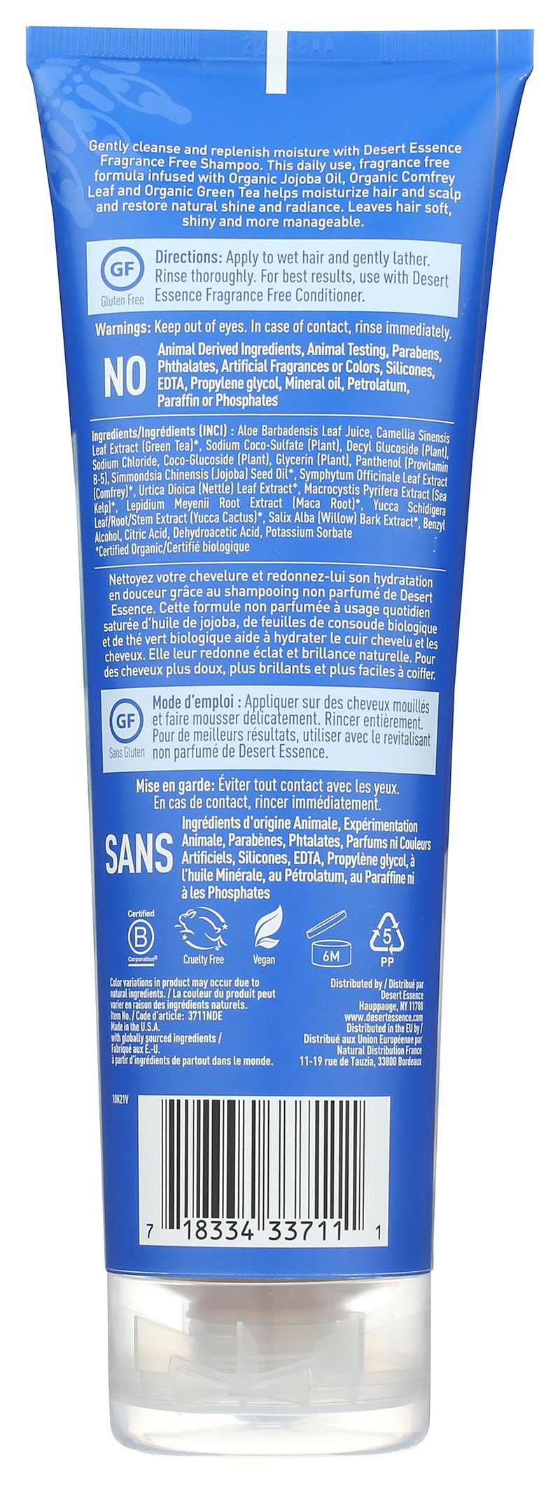 Desert Essence Organic Fragrance Free Shampoo - 8 fl oz - 2 Pack - Pure, Unscented - w/Aloe Vera, Jojoba Oil, Pro-Vitamin B5 - Calms, Soothes Sensitive Scalp - Nourishing, Revitalizing - No Parabens
