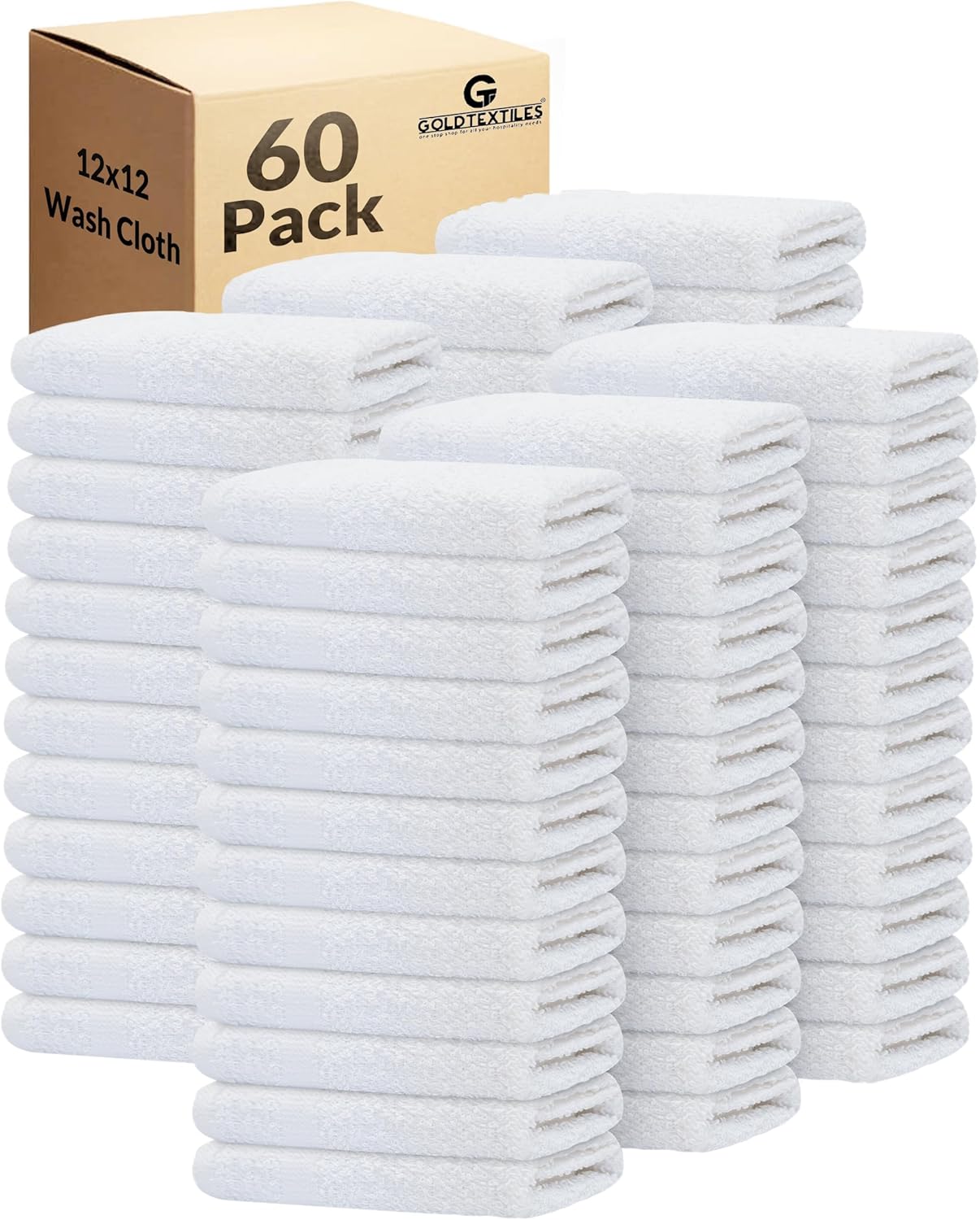 Economy White Washcloths Set - 60 Pack Cotton Blend Cleaning Rags | Quick Drying & Soft Face Cloths (12x12 Inches)