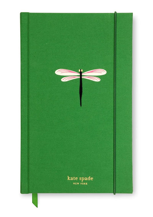 kate spade new york Take Note Large Notebook Journal, Green Cloth Hardcover Journal, Diary Includes 168 Lined Pages, Dragonfly Flight