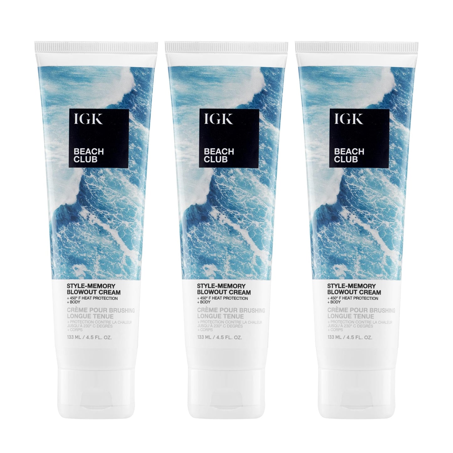 IGK Beach Club Blowout Cream 3 Pack – Frizz Control & Heat Protection for Smooth, Shiny Hair – Lightweight Styling Cream