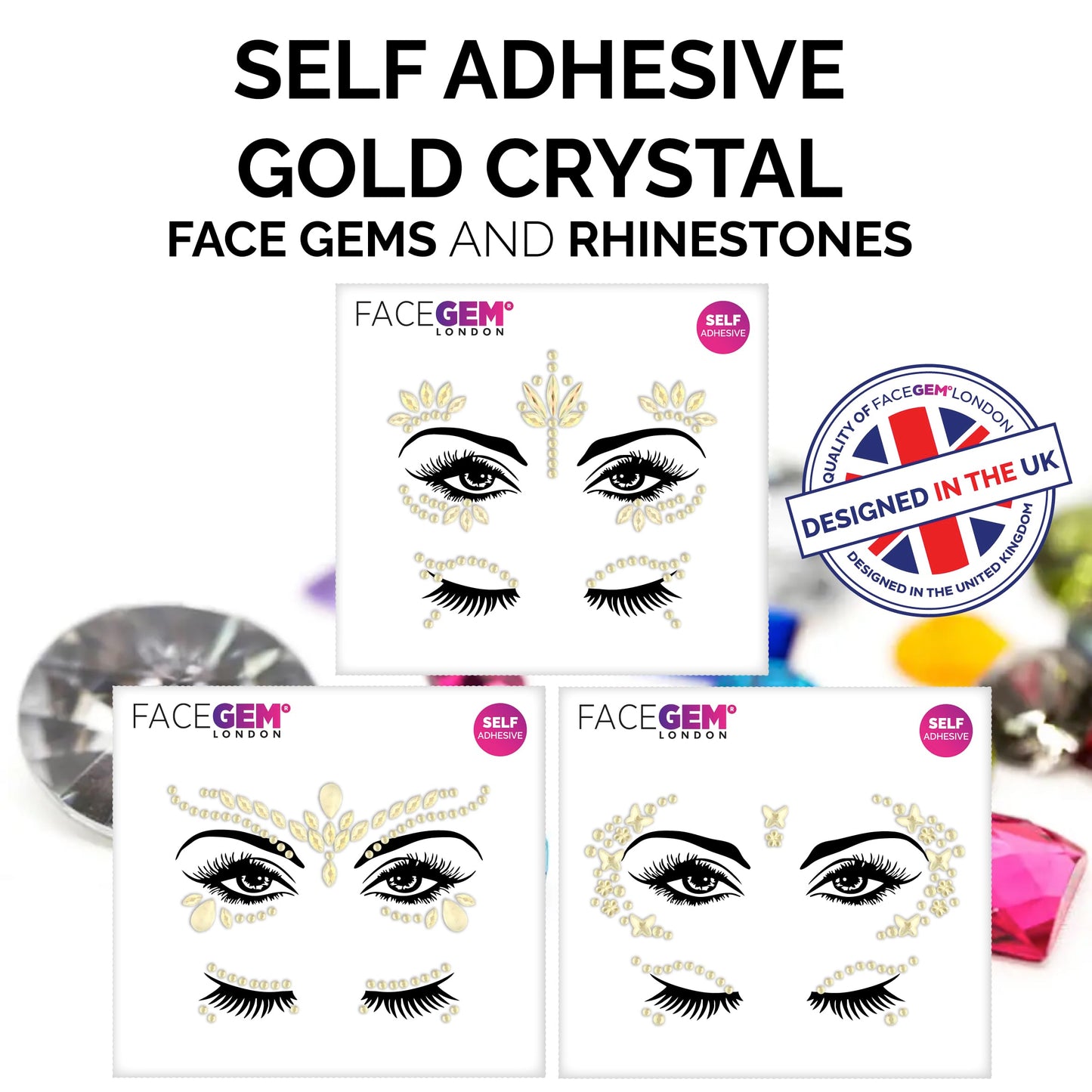 3 PCS Face Gems – Face Jewels - Self-Adhesive Rhinestone Face Jewels for Makeup, Party & Rave Looks - Eye Gems, Face Glitter, Self- Adhesive Festival Gems Festival, Glitter Tattoo, Face Gems