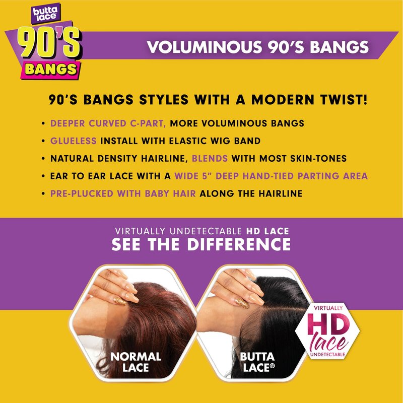 Sensationnel Butta Lace 90Sbangs Wigs - Unit 905 Glueless Wide Deep Part Synthetic Preplucked Hairline (CHOCOLATECOPPER)