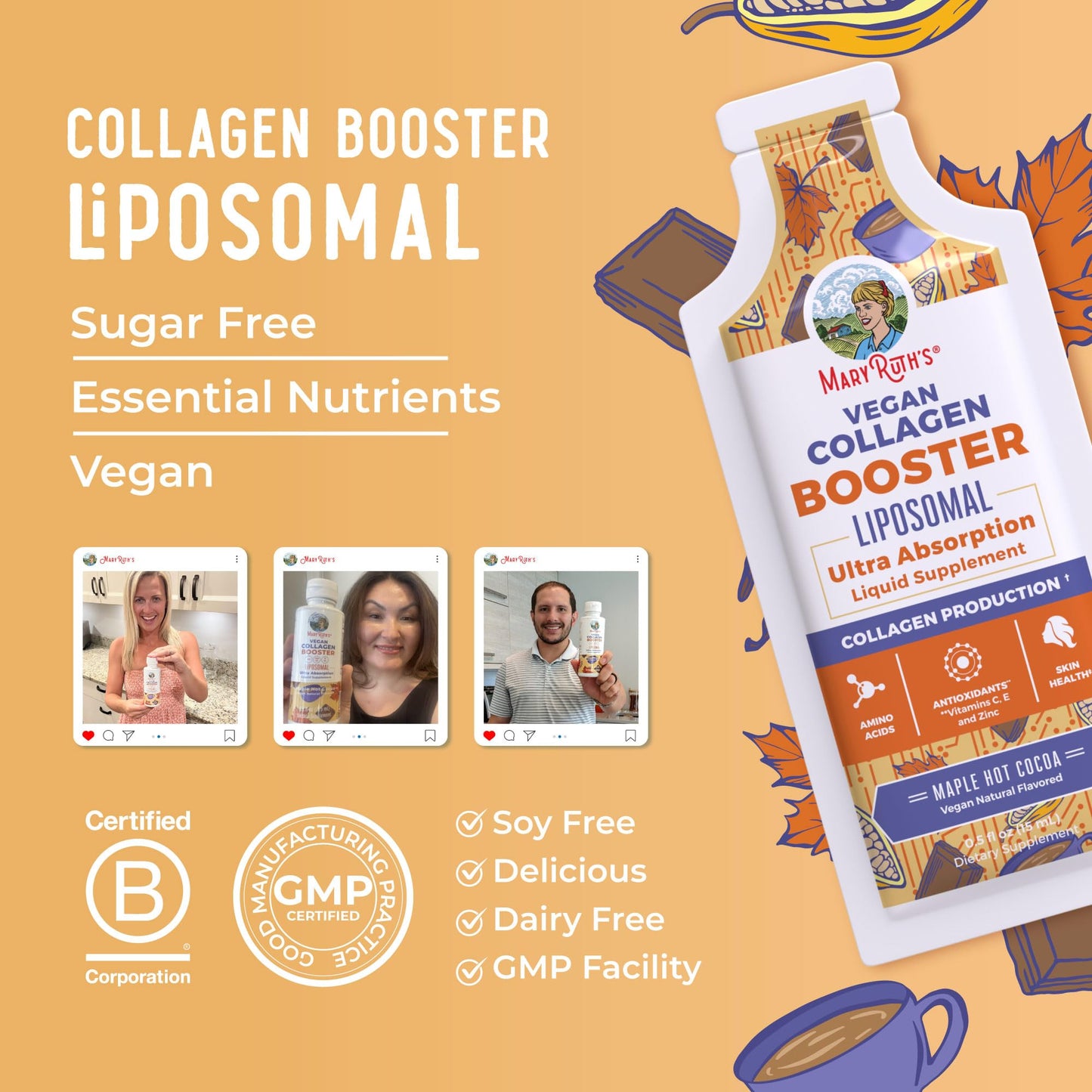MaryRuth Organics Collagen Booster Liposomal | Sugar Free | Liquid Collagen Booster with Vit C, E, Zinc,Copper&Silica | Skin Care&Joint Support Supplement | Vegan | Non-GMO | Gluten Free | 14 Serving