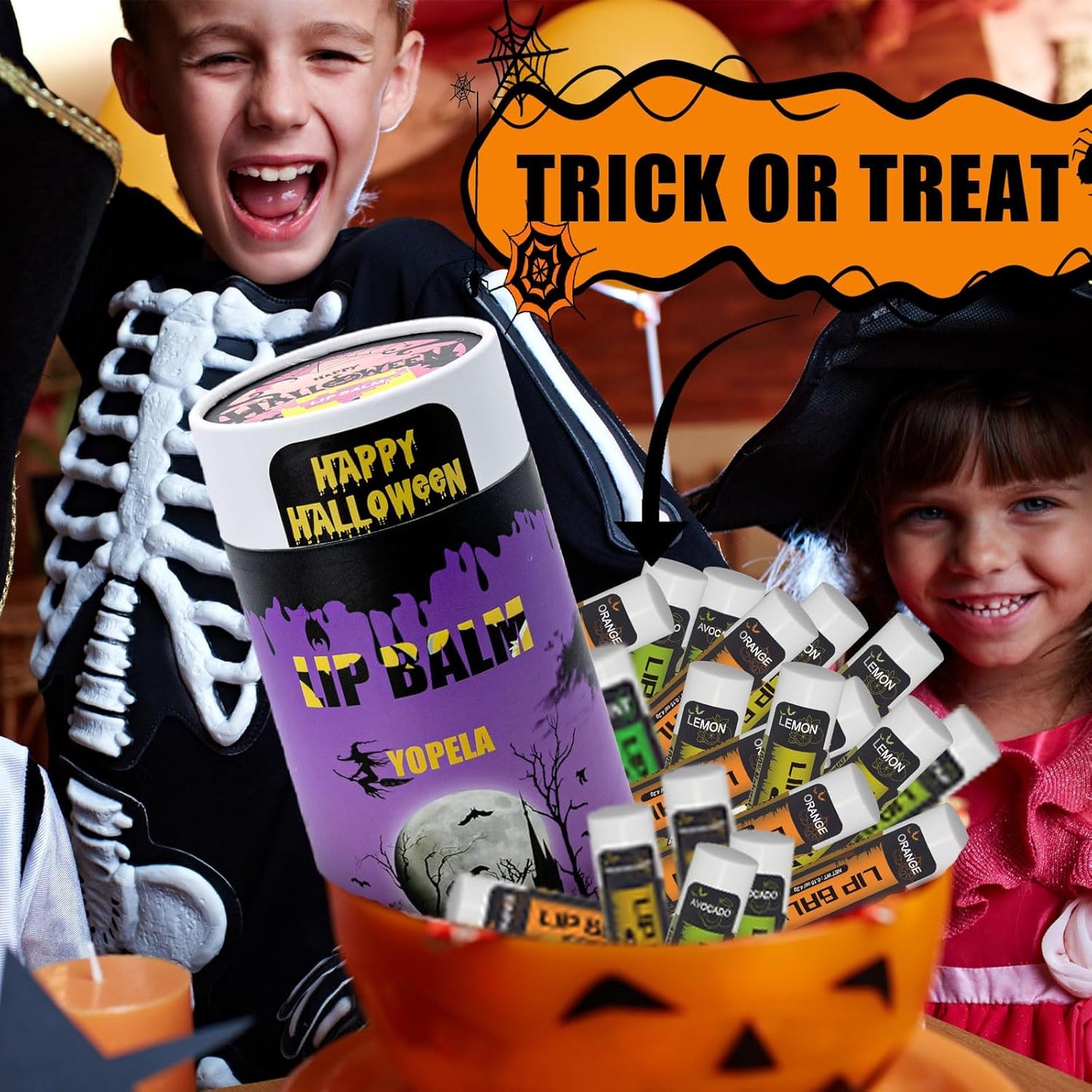 Yopela Halloween Lip Balm Set - 76 Packs of 18 Flavors | Moisturizing Chap Stick for Men, Women & Kids
