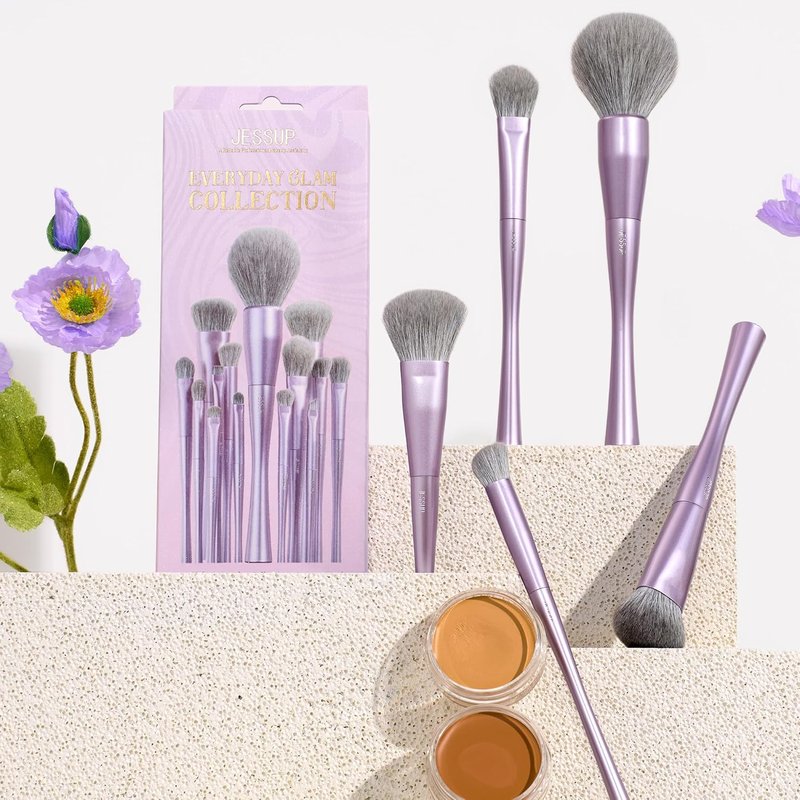 Premium Synthetic Makeup Brushes Set - 5-Piece Face Brushes for Foundation, Contour, Blush & Highlighter | Luxury Purple T514