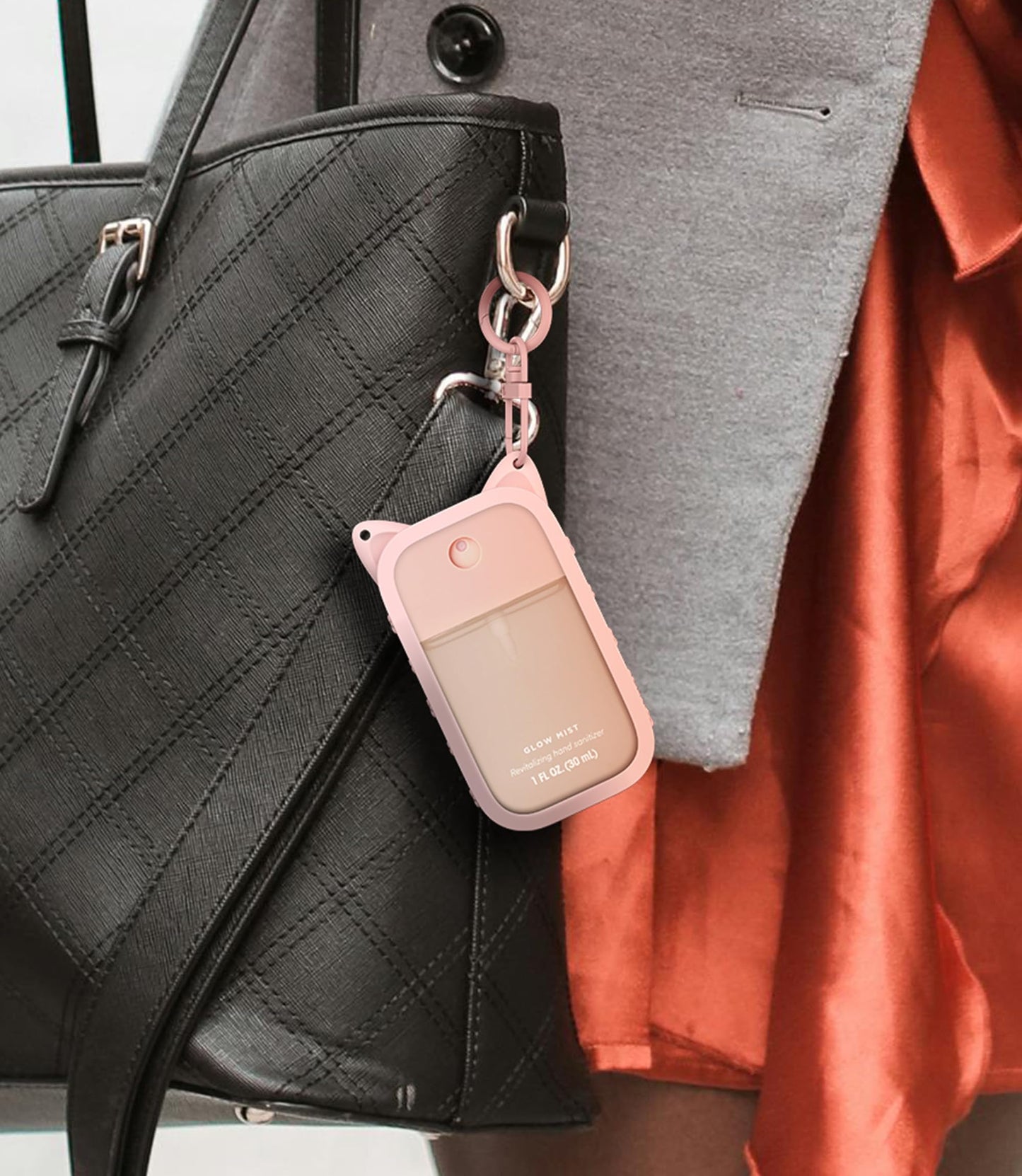 Sonnorel 1 Pack Silicone Case Compatible with Touchland Hand Sanitizer Spray (Fit for 1 FL OZ/30 mL Ver), Portable keychain Cute Color Ears (Pink)