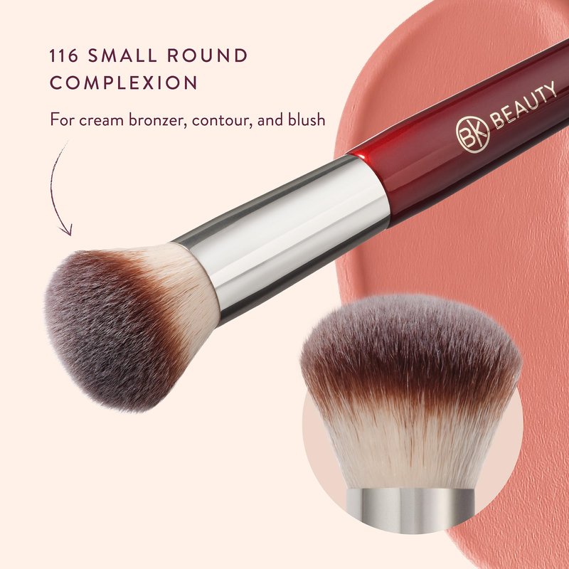 BK BEAUTY 116 SMALL ROUND COMPLEXION BRUSH – Compact Round Makeup Brush for Precise Blending of Cream Blush, Contour, Bronzer & Foundation, Vegan Bristles