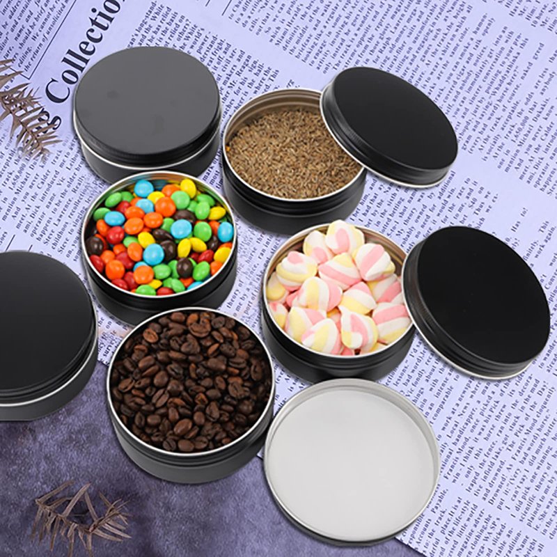 Foraineam 24 Pack 8 oz / 240ml Round Aluminum Tin Cans with Screw Top Lids - Large Metal Empty Tea Storage Case Jars - Spice Salve Hair Wax Cosmetic Cream Containers, Black