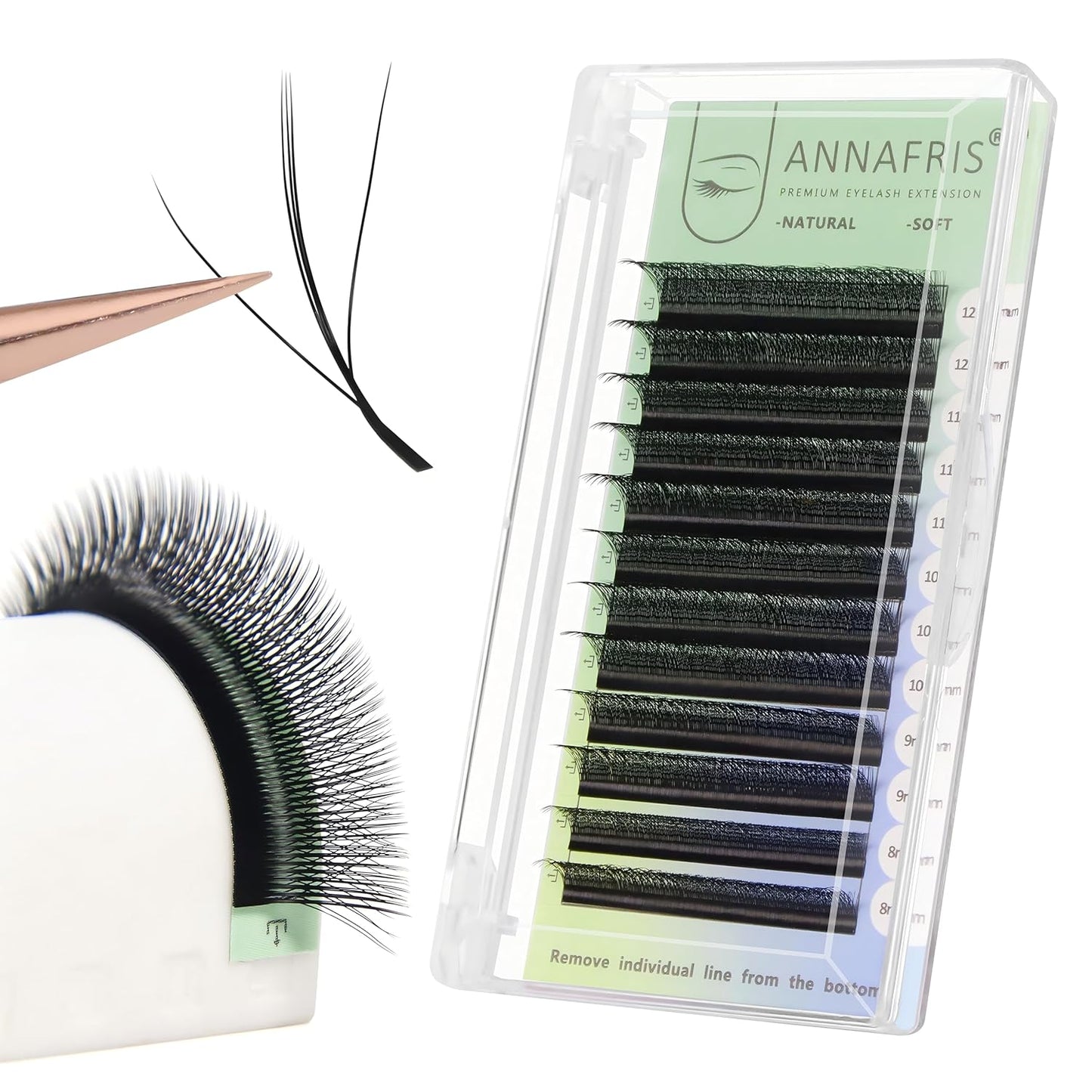 3D W Shape Premade Fan Eyelash Extensions - Volume 3 Tips | Faux Mink Matte Black, 0.07 C, 8-12mm Mix