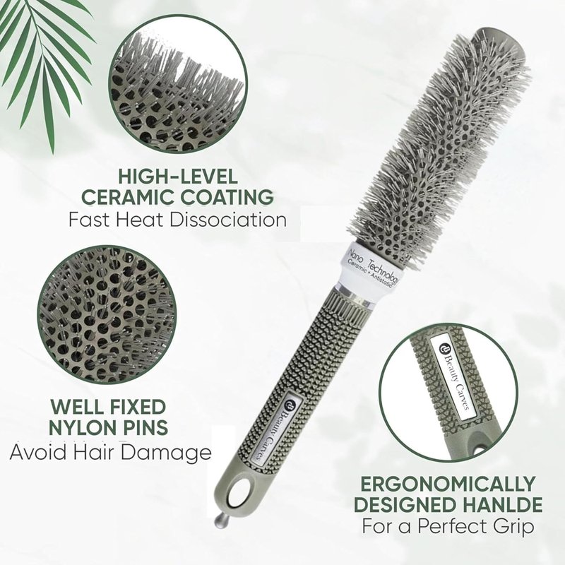 Round Hair Brush - 25mm Barrel with Flexible Nylon Bristles | Nano Ionic Heat Resistant for Professional Curling & Styling