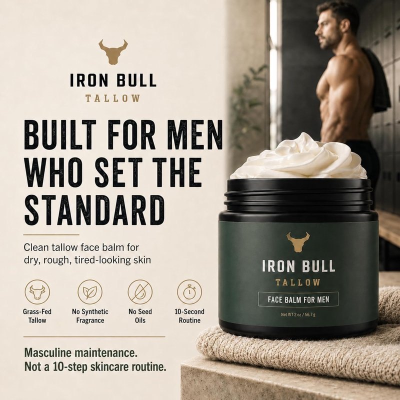 Iron Bull Beef Tallow Face Moisturizer for Men - Anti-Aging Hydration with Hyaluronic Acid | 2oz Natural Skin Balm