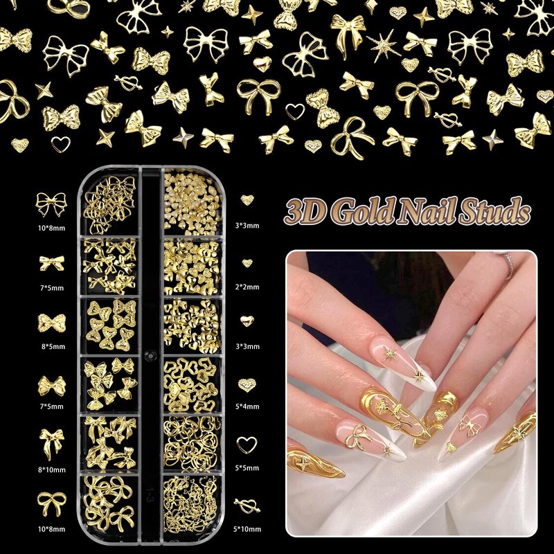 Gold Nail Charms Pearls, Heart Bow Nail Art Charms, Metal Cross Star Moon Nails Studs, Half Round Flatback Nail Pearls Charms, Caviar Nails Beads Charms for Nails Design DIY Craft