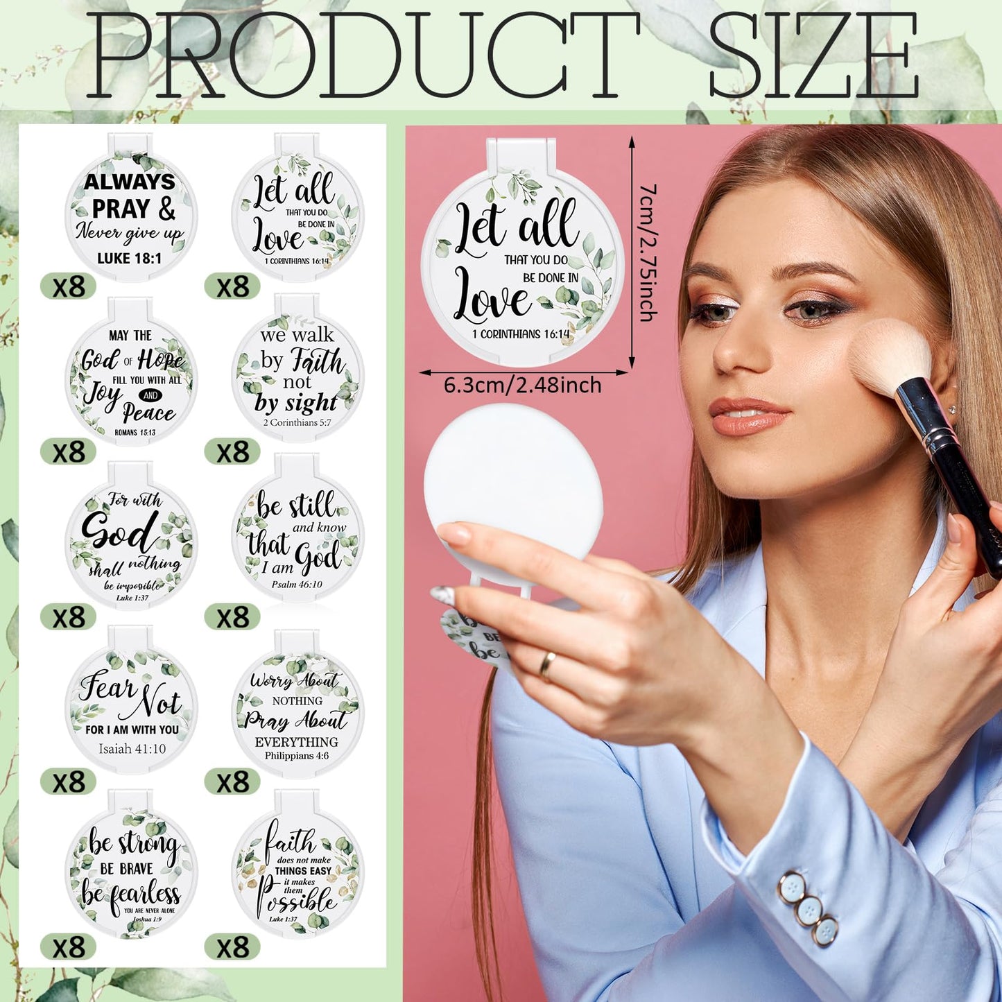 GlikCeil 80 Pcs Mini Christian Compact Mirrors Bulk Christian Gifts for Women, Bible Verse Scripture Makeup Mirrors for Purse, Religious Easter Church Party Favor, Mothers Day Sunday School Gifts
