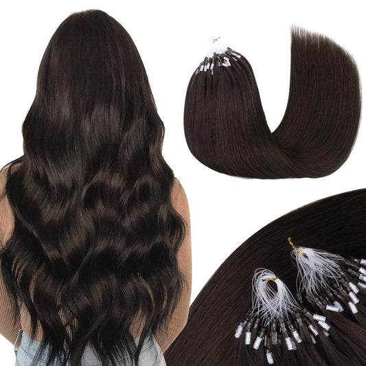 MAXITA Microlink Hair Extensions Human Hair Dark Brown Micro Bead Hair Extensions Real Human Hair, 50g/50 Strands/Pack, 18 In