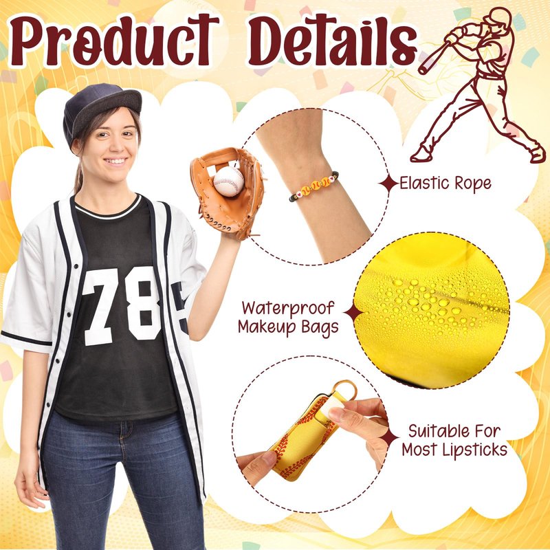 AceOrbit 60 Pcs Softball Party Favors, Softball Gifts Set Included Cosmetic Bags Polymer Clay Bracelets Lip Balms Lipstick Holder Keychains Mirrors for Women Sports Team Gifts Birthday Party Supplies