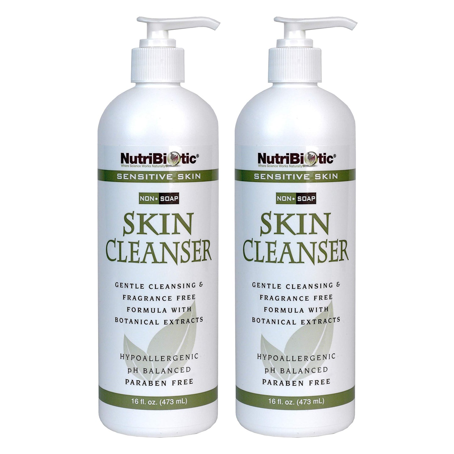 NutriBiotic – Sensitive Skin Non-Soap Skin Cleanser, 16 Oz Twin Pack | with GSE (Citricidal) | pH Balanced, Hypoallergenic & Biodegradable | Free of Parabens, Sulfates, Dyes, Colorings & Fragrance