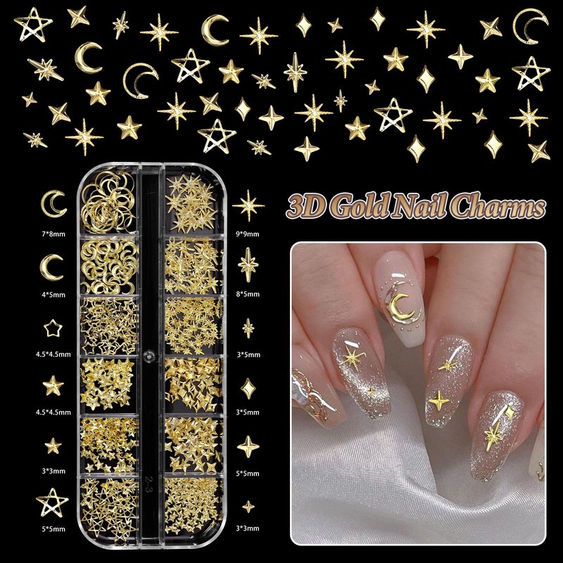 Gold Nail Charms Pearls, Heart Bow Nail Art Charms, Metal Cross Star Moon Nails Studs, Half Round Flatback Nail Pearls Charms, Caviar Nails Beads Charms for Nails Design DIY Craft