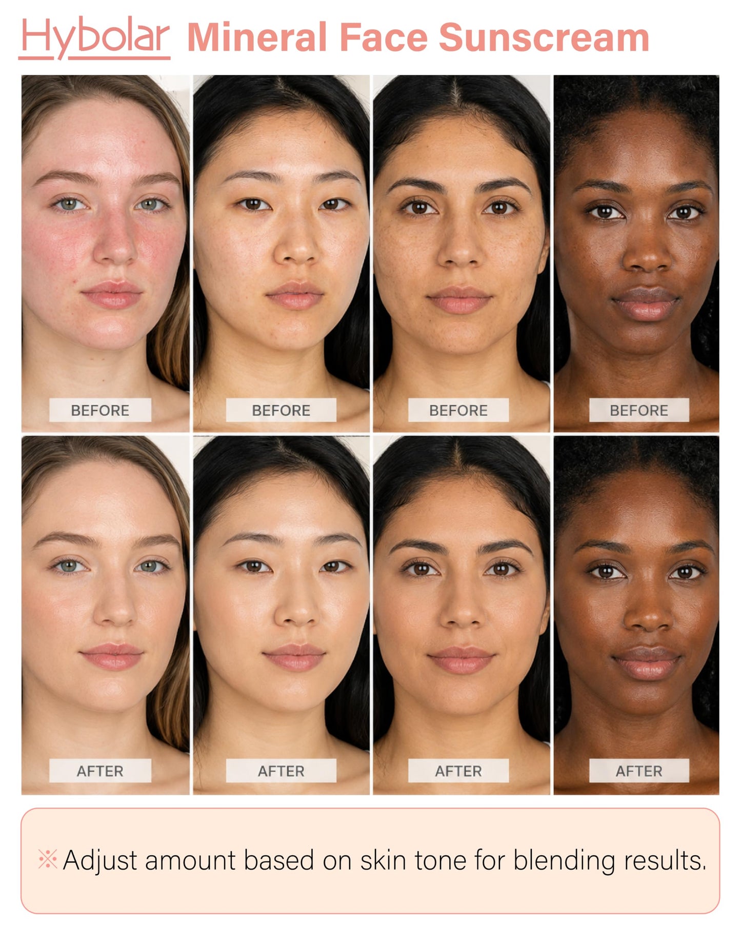 Hybolar Tinted Mineral Face Sunscreen SPF 50 Broad Spectrum Non-Comedogenic with Vitamin C Skin Moisturizer for Sensitive Skin & Kids