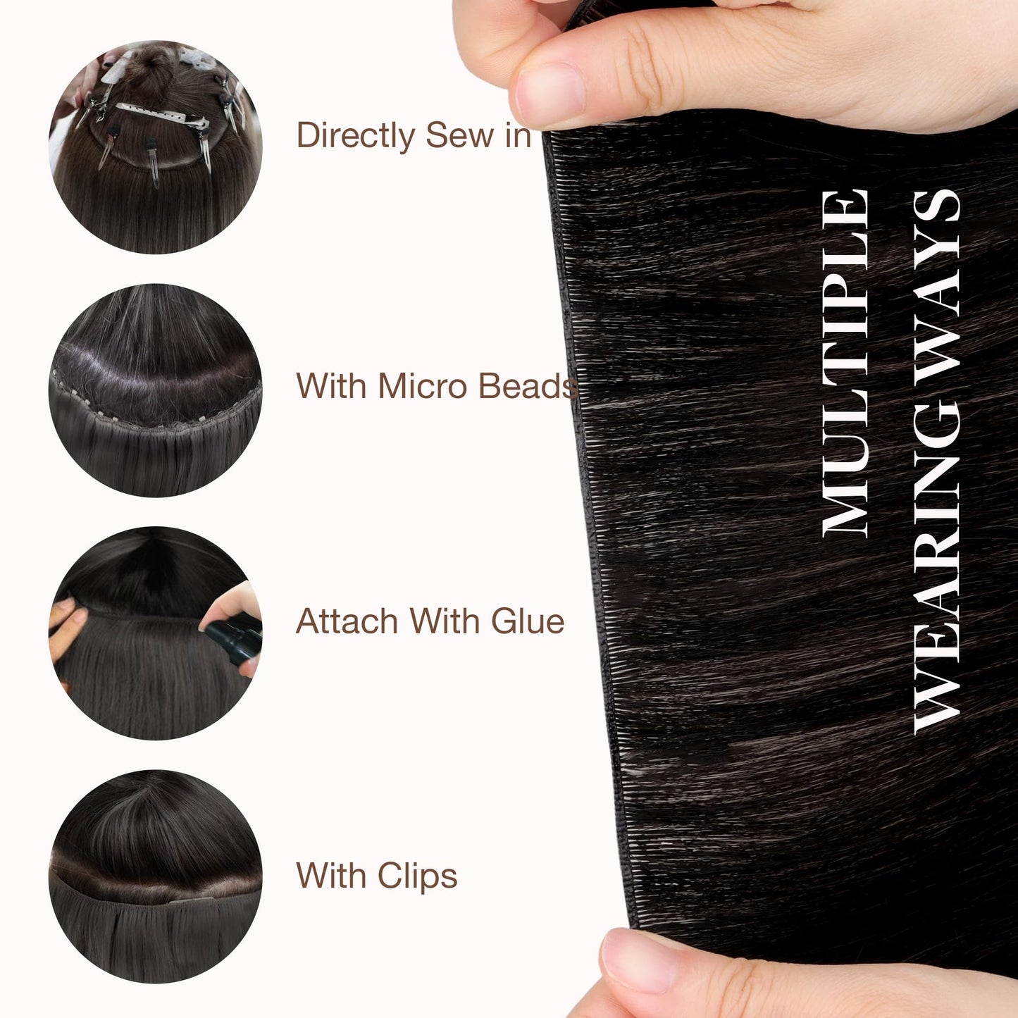 GOO GOO Genius Weft Hair Extensions Human Hair, Sew In Hair Extensions Rooted Remy Weft, 2 Dark Brown 14inch 40g, Hand Tied Weft Hair Extensions
