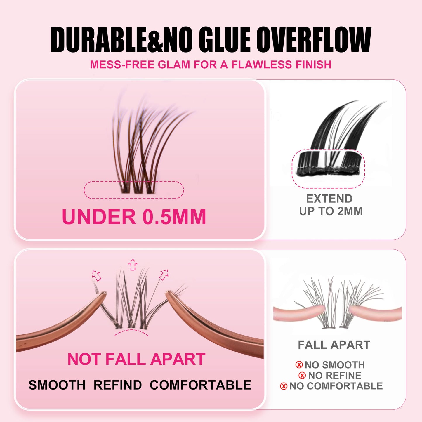 Plume Brown Lashes Natural Lash ClustersWith Invisible Band DlY Lash Extension Kit Eyelash Kit with Bond and Seal 8-16mm C Curl Beginner Individual Lashes Long lasting Makeup For Girl