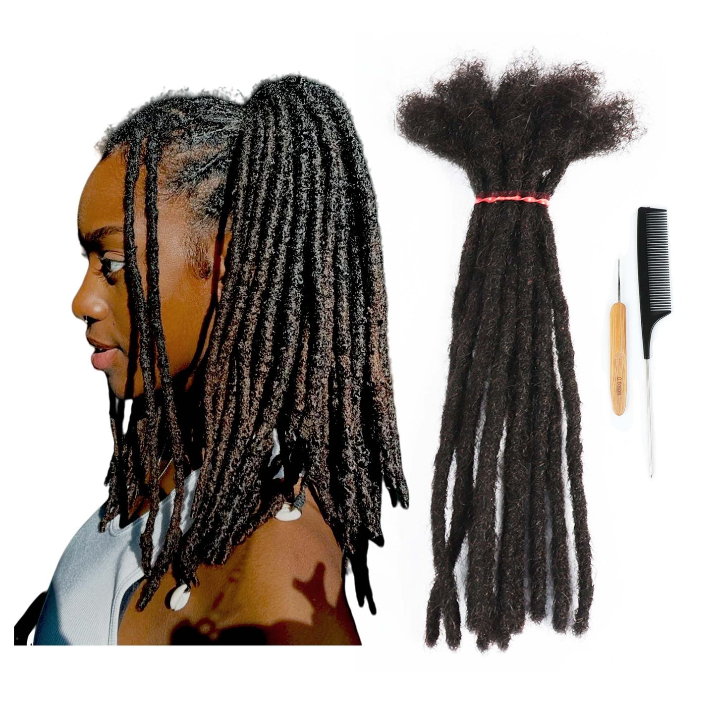 10 Inch 20 Strands Loc Extensions Human Hair for Women Men Can be Dyed Bleached Curled Twisted 100% Real Hair Full Handmade Permanent Dreadlock Extension 0.6cm Width