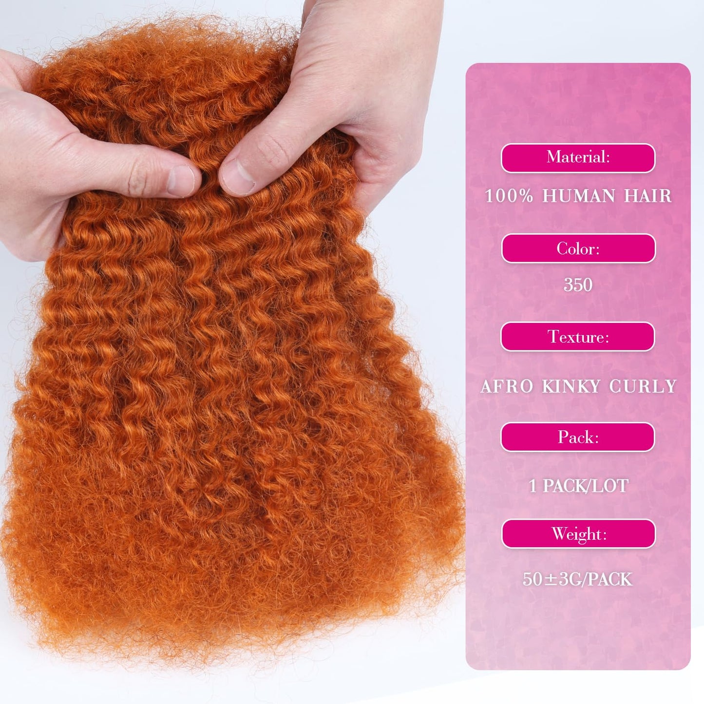 Afro Kinkys Bulk Human Hair For Braiding 18 inch Orange Ginger Afro Kinky Curly 100% Real Human Hair Bulk for Dreadlocks Mini Twist Crochet Braids Hair Extensions 50g