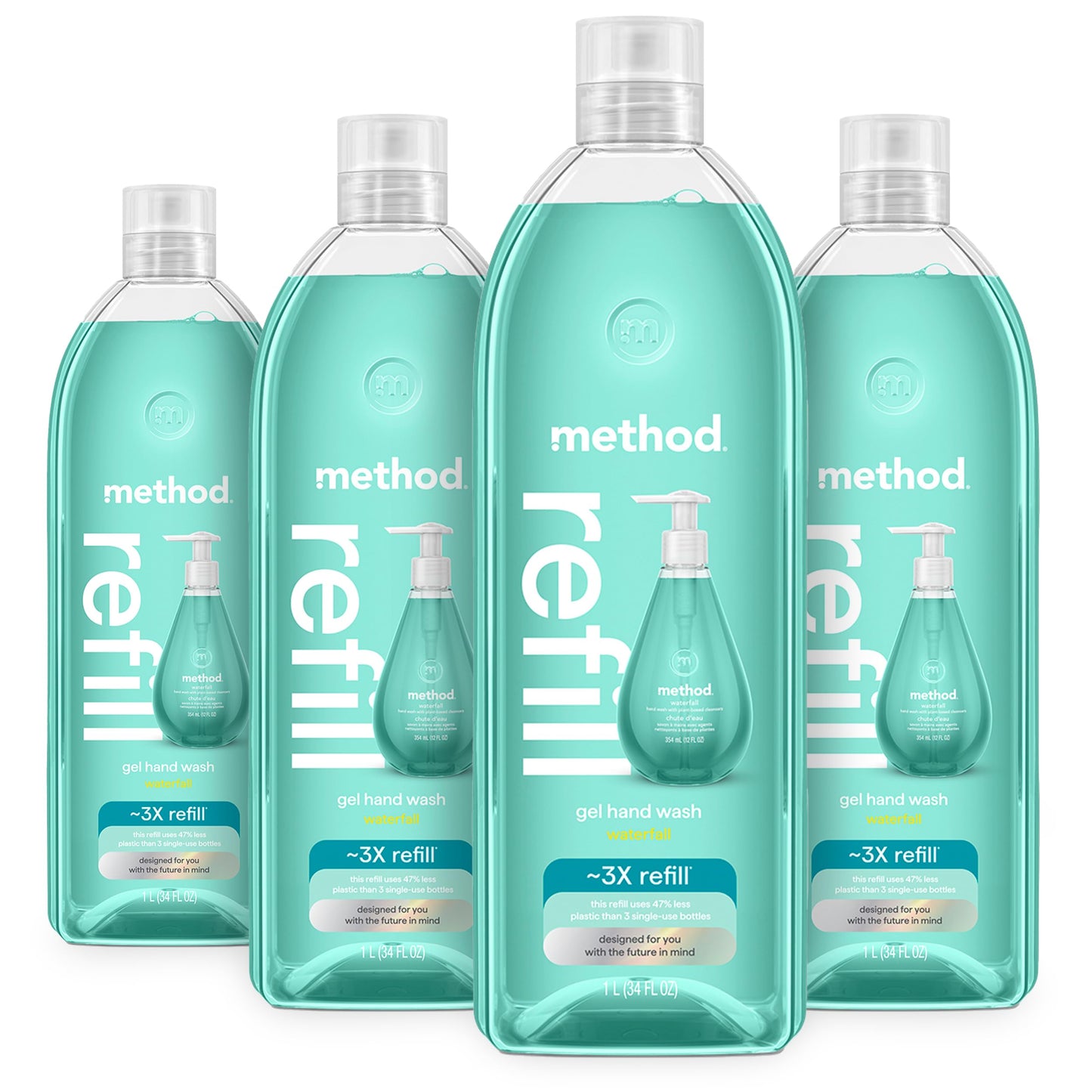 Method Gel Hand Soap Refill, Waterfall, Recyclable Bottle, 34 oz (Pack of 4) (Packaging May Vary)