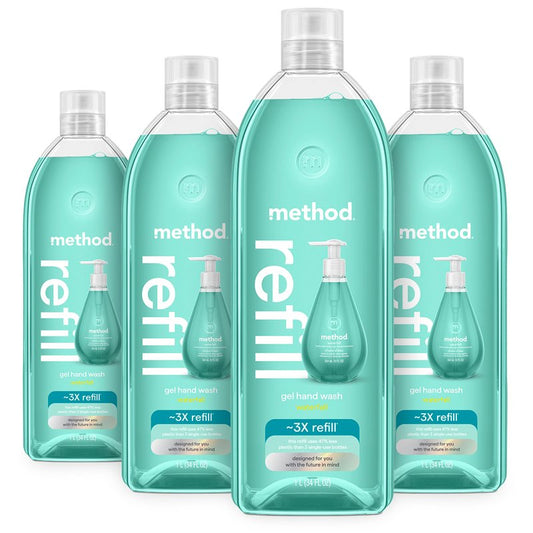 Method Gel Hand Soap Refill, Waterfall, Recyclable Bottle, 34 oz (Pack of 4) (Packaging May Vary)