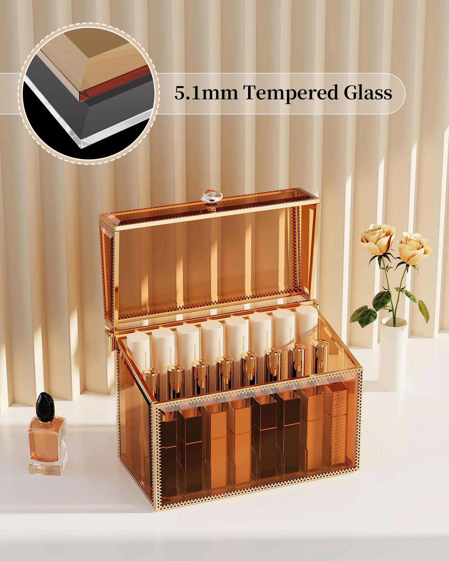 Youdepot Lipstick Organizer Holder - 24 Spaces, Tempered Glass Lip Gloss and Perfume Organizer,Vanity Lipstick Holder and Organizer.