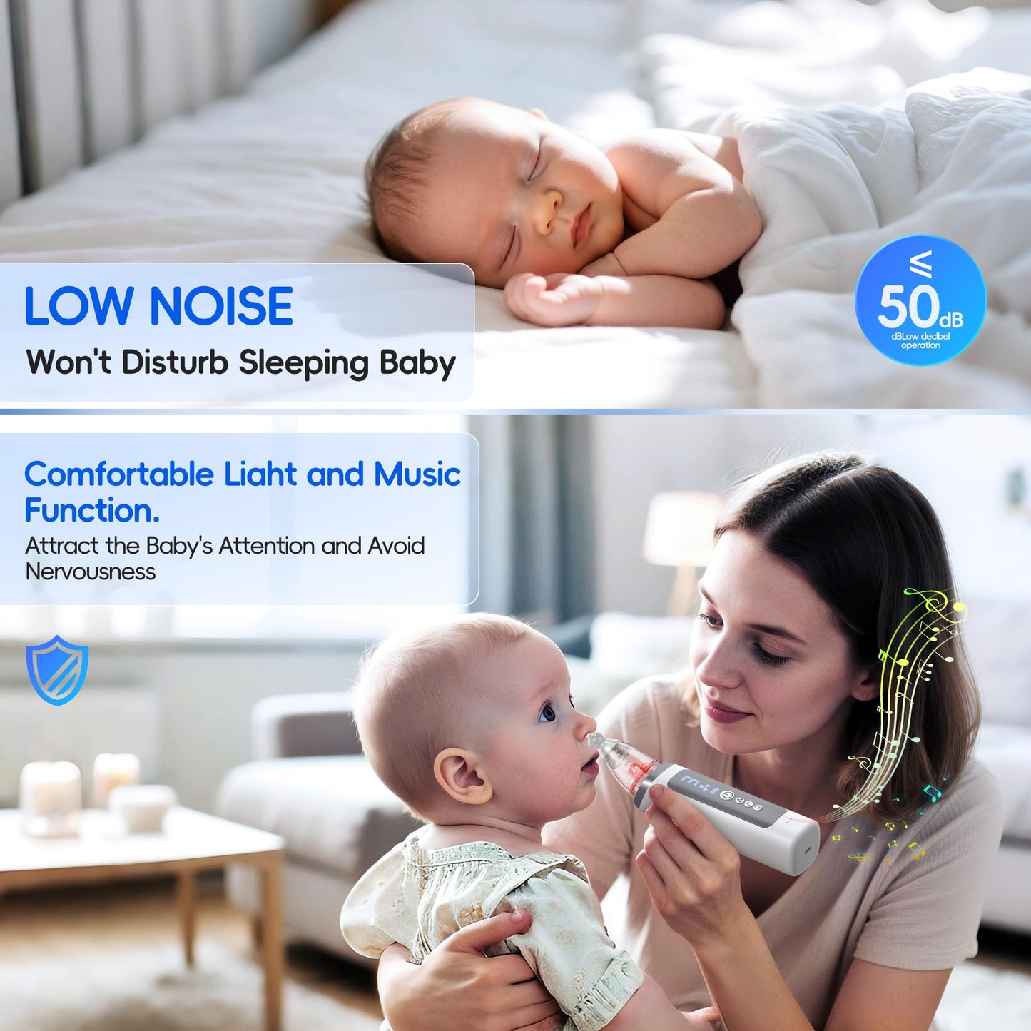 Medcodes Nasal Aspirator for Baby, Electric Nose Sucker for Baby & Toddler, Congestion Relief with 3 Levels Suction,Soothing Light & Nursery Rhymes (Large A)