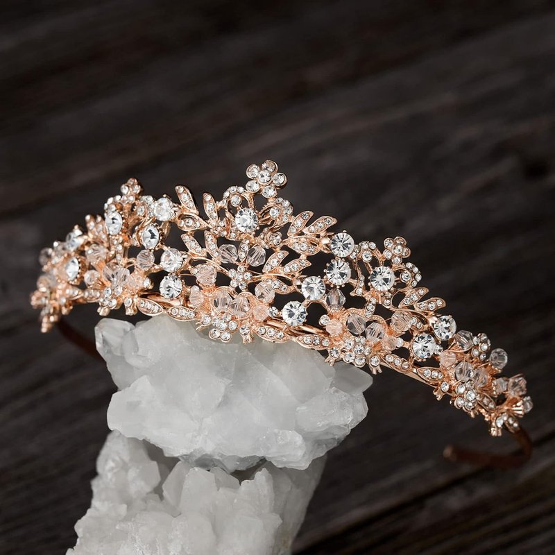 Rose Gold Wedding Tiara for Women - Rhinestone Pageant Crown | Elegant Headband for Brides & Girls