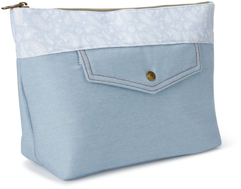 Lucky Brand Blue Makeup Bag Cosmetics Organizer Travel Essentials Top Zip Pouch Western Cowgirl Pocket Denim Blue Jean