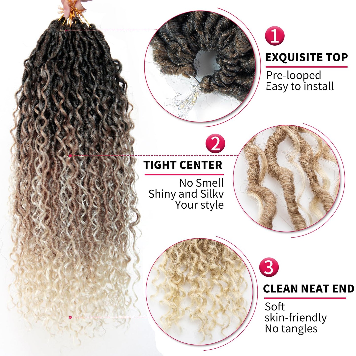 Goddess Locs Crochet Hair 18Inch 8Packs Crochet Locs,Boho Faux Locs With Curly Ends River Hippie Locs Bohemian Locs Crochet Braids(1B/27/613, 18inch(Pack of 8))