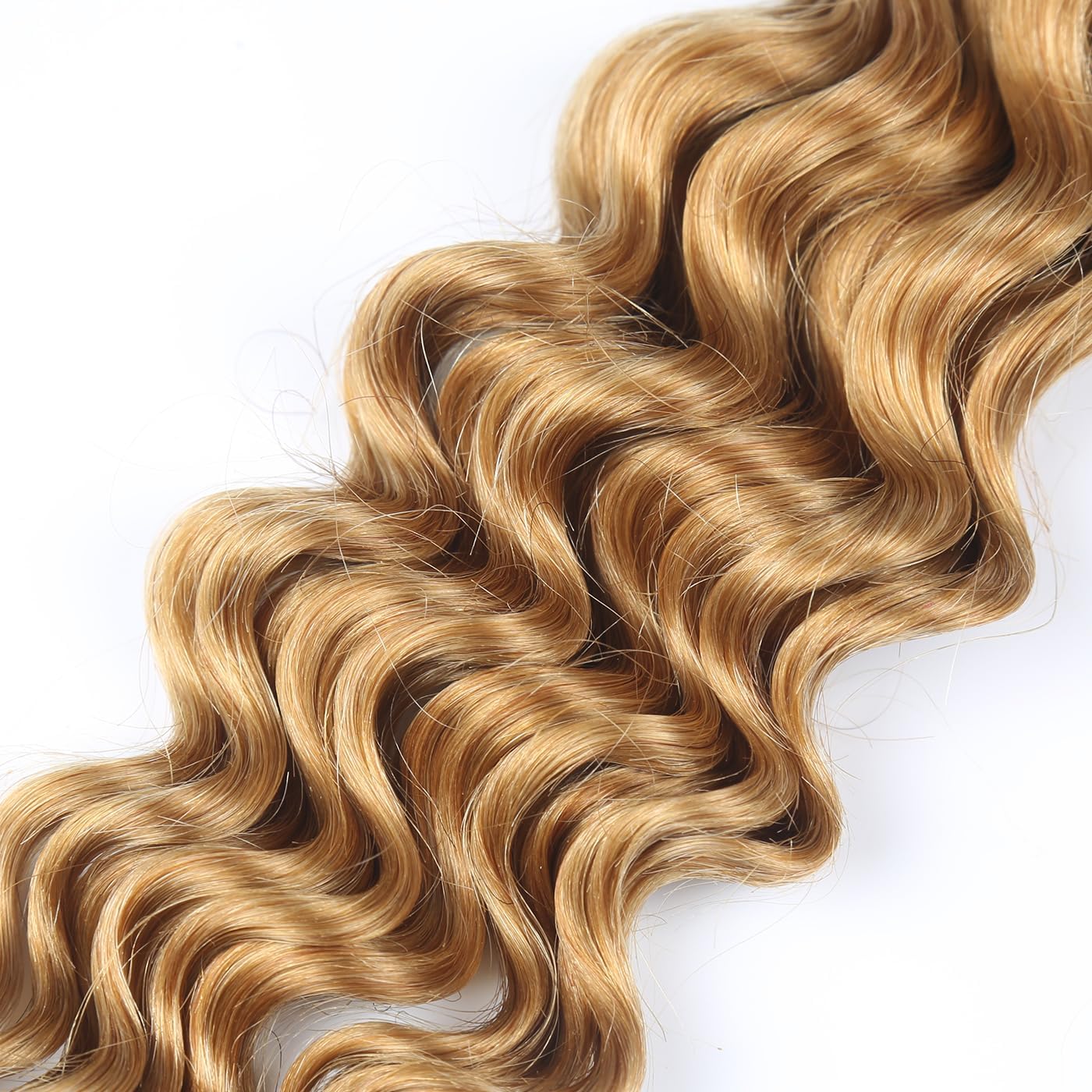 Xddnamei Deep Wave Human Braiding Hair 2 Bundles Total 100g 18 Inch 27# Honey Blonde Braiding Human Hair Brazilian Virgin Hair Bundles for Boho Braids