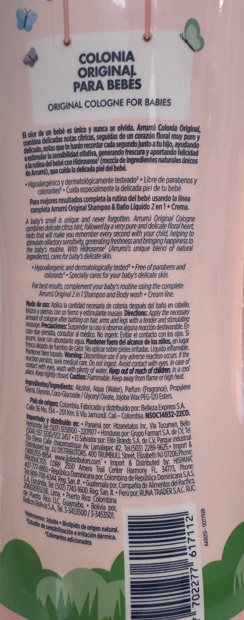 Arrurru Colonia Original Pink 27.05 oz or 800 Ml + crema original 220 ml