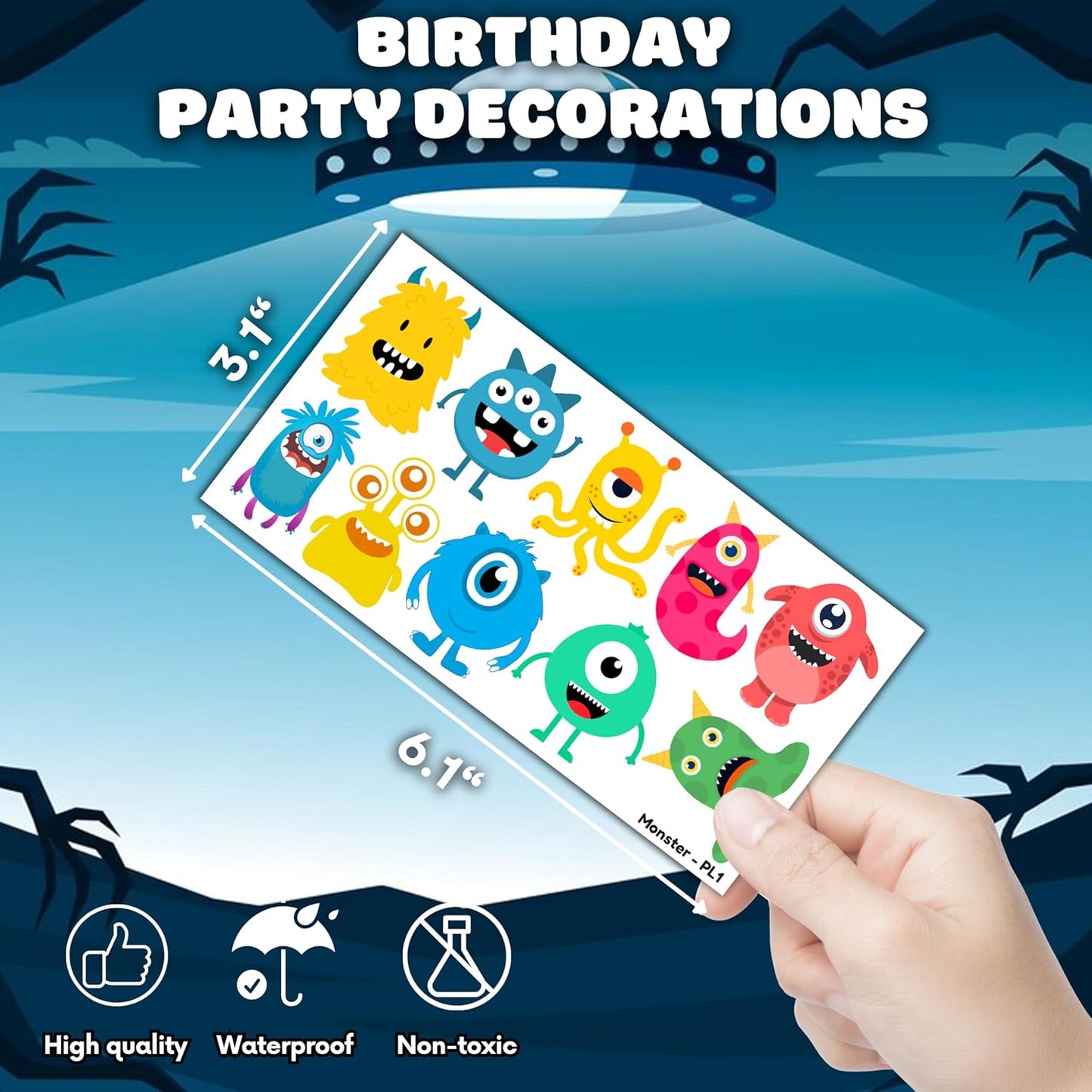 Monster Temporary Tattoos - 100 PCS Cute Little Monster Stickers for Birthday Party Favors | Kids' Rewards & Decorations