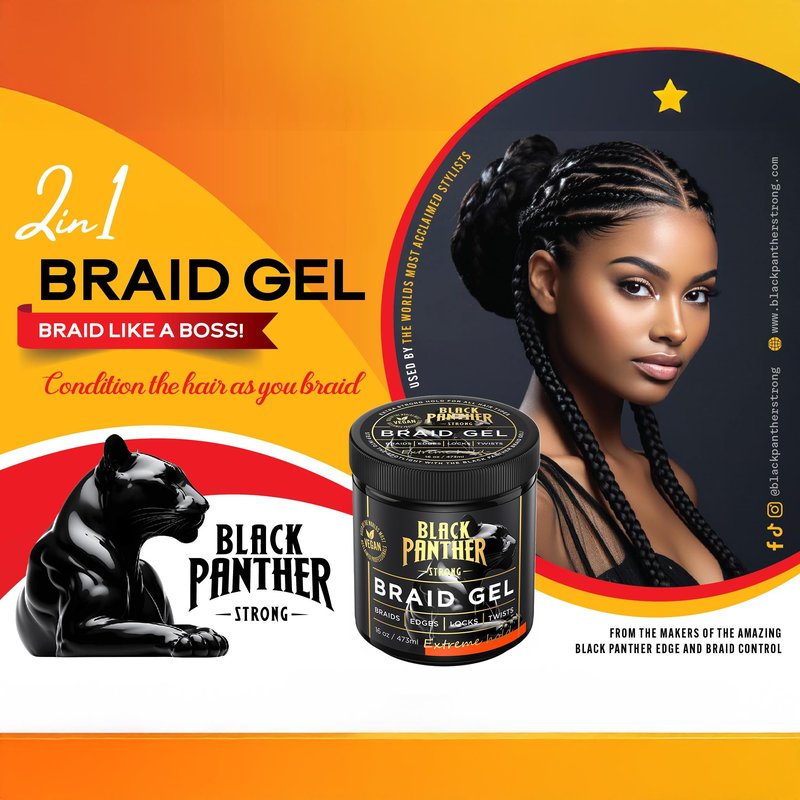 Black Panther Braid Gel | Extreme Hold, | Enriched With Multivitamins I No Flaking or Drying | Long Lasting for Braids, Locs, Twists, Cornrows, Protective Styles, Smooths & Tames Frizzes