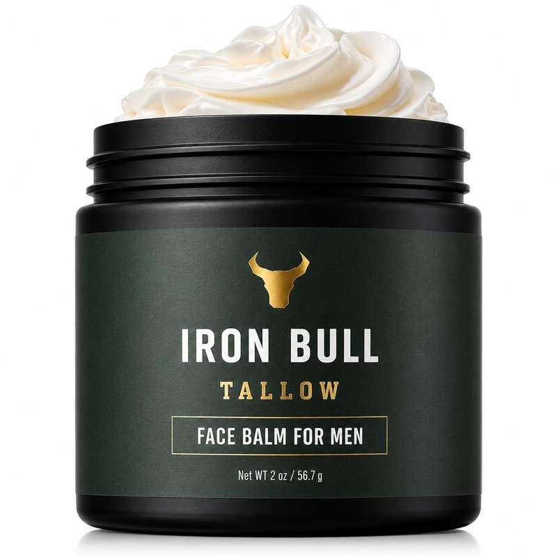 Iron Bull Beef Tallow Face Moisturizer for Men - Anti-Aging Hydration with Hyaluronic Acid | 2oz Natural Skin Balm