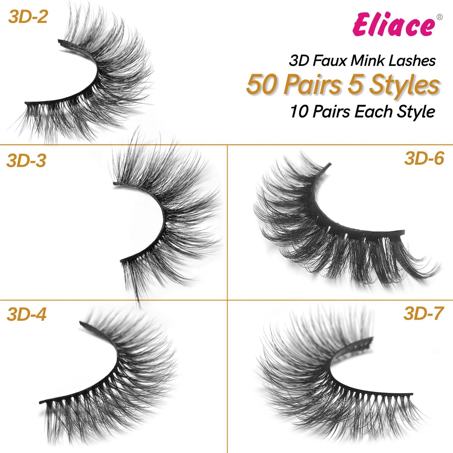 Eliace Eyelashes, 50 Pairs 5 Styles Wispy False Eyelashes Fake Eyelashes