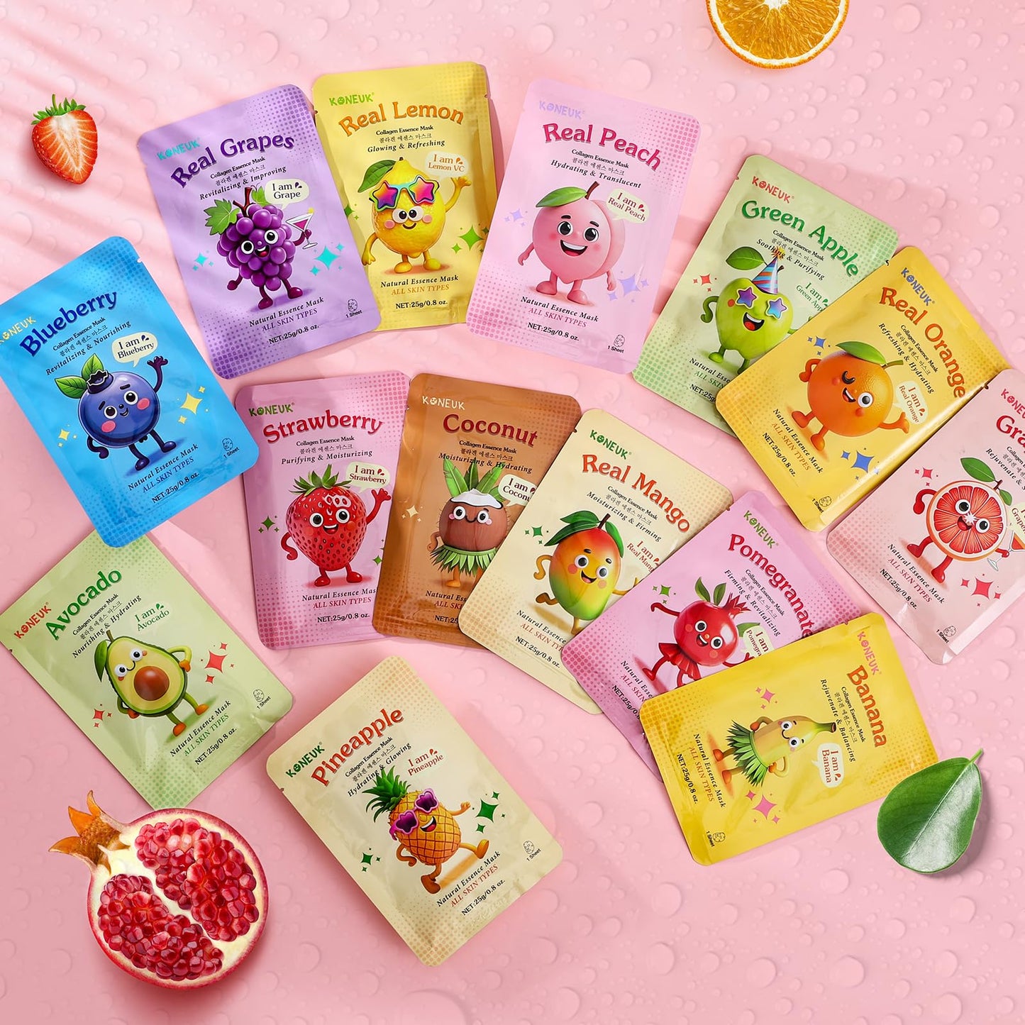 KONEUK Fruit Face Masks Skincare for Kids Teens Girls, Face Mask Skin Care