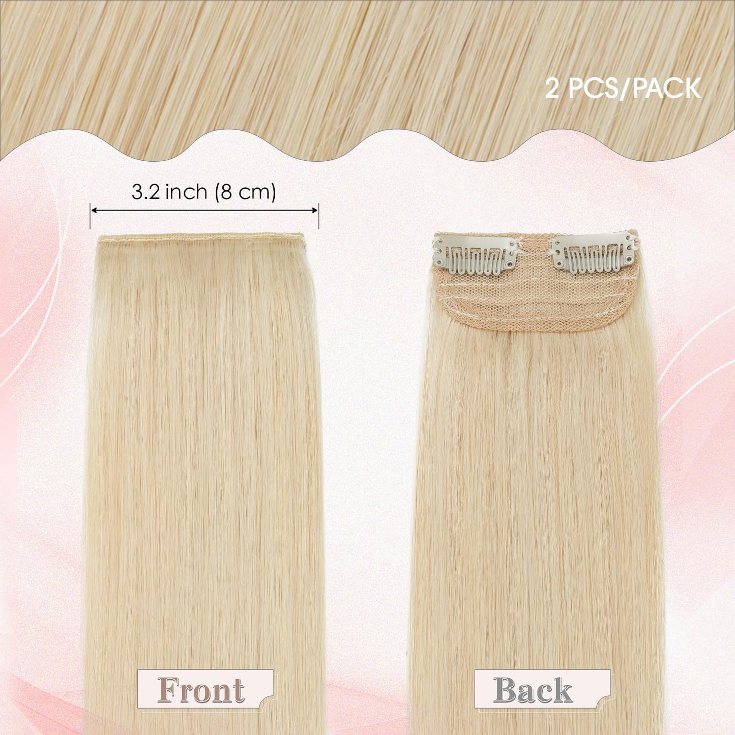 SEGO Short Clip in Hair Extensions for Women, 100% Human Hair, Mini Hairpieces with 2 Clips, Add Hair Volume and Length, 2 Pcs, 6 Inch, 20g, Platinum Blonde