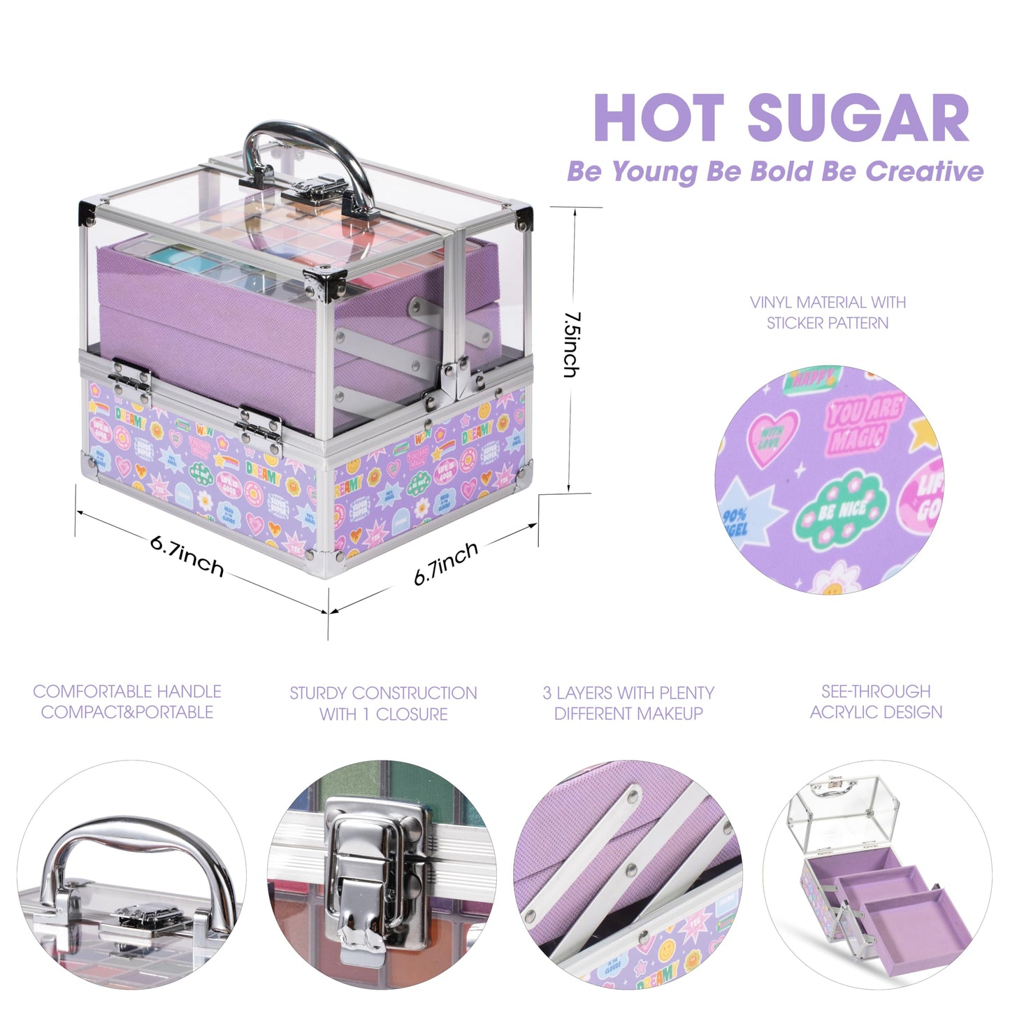 Hot Sugar Make Up Kit for Girls 13-15, Beauty Box for Birthday Parties Makeovers & Christmas (Sticker)