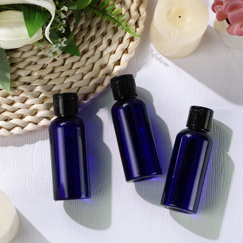 Eccliy 100 Pack 2 oz Plastic Bottles Travel Lotion Bottle Squeeze Container Plastic Bottles with Caps Small Travel Empty Refillable Toiletry Containers for Liquid Lotion Creams with 5 Funnels(Blue)