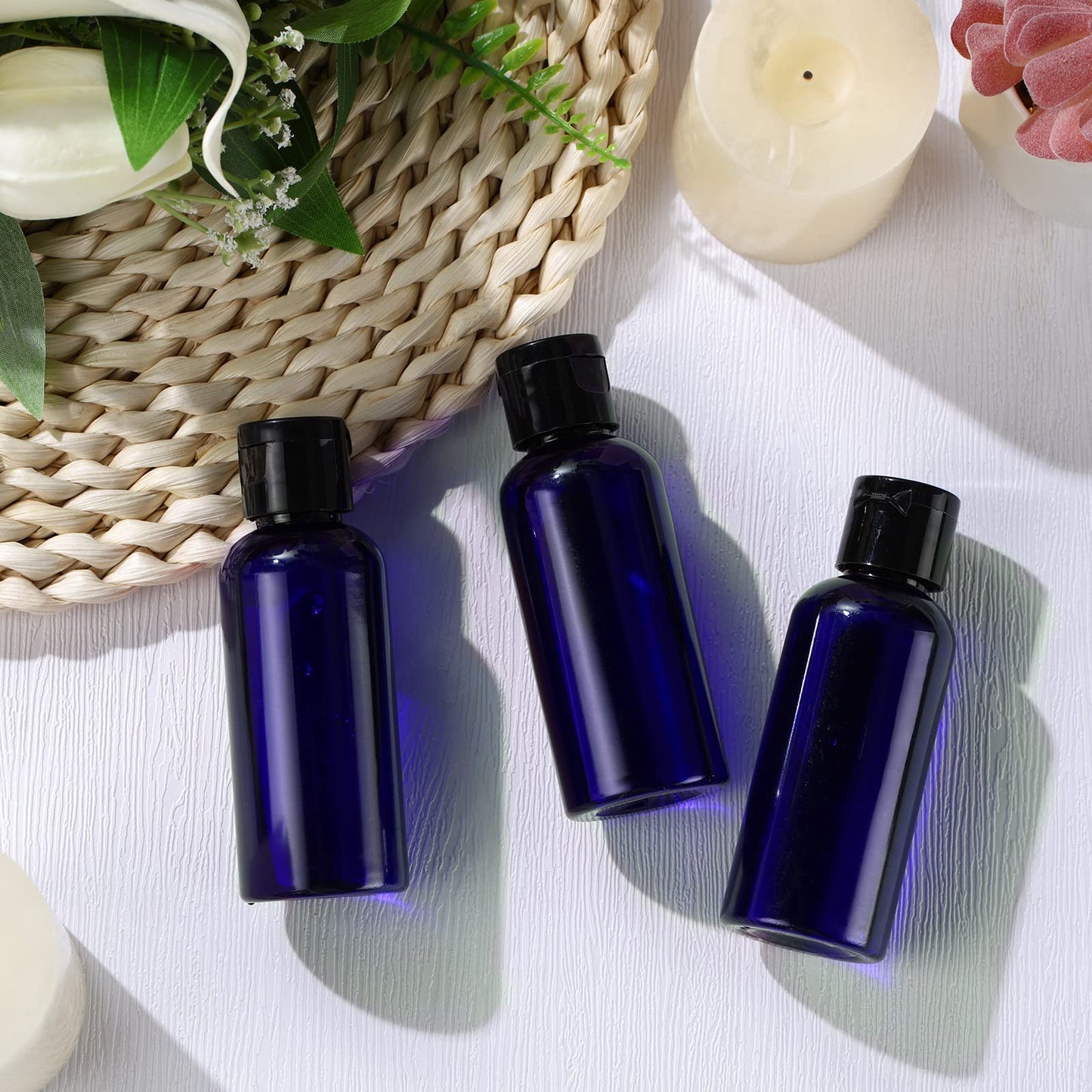Eccliy 100 Pack 2 oz Plastic Bottles Travel Lotion Bottle Squeeze Container Plastic Bottles with Caps Small Travel Empty Refillable Toiletry Containers for Liquid Lotion Creams with 5 Funnels(Blue)