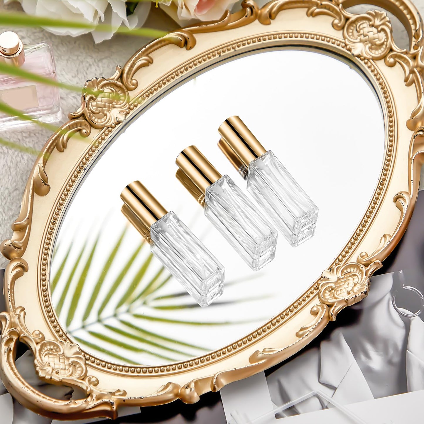 Domensi 30 Pcs 8 ml Empty Glass Perfume Bottles Bulk - Gold Refillable Cologne Spray Atomizer with Pump, for Travel, Skincare, Haircare, Cleaning & DIY Essentials