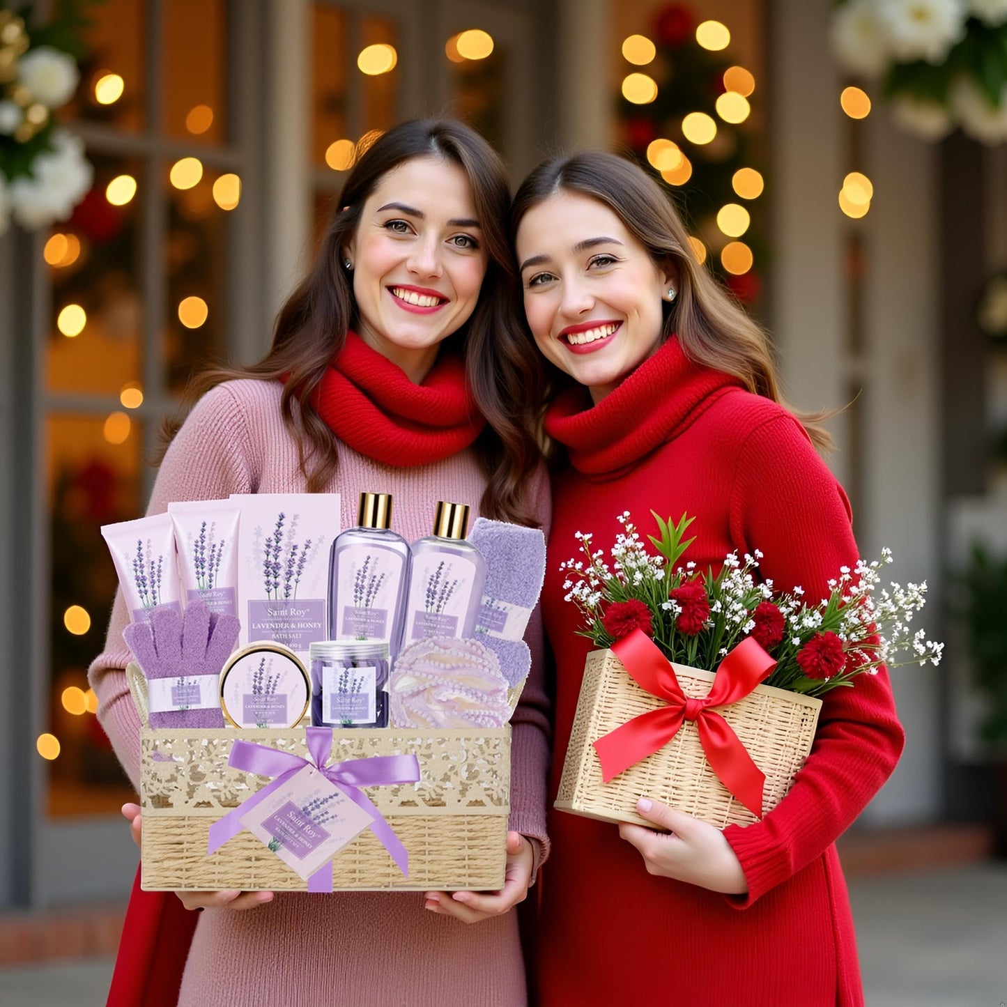 Lavender Bath and Body Gift Basket, Face Skin Care Set, Spa Kit, Self-Care