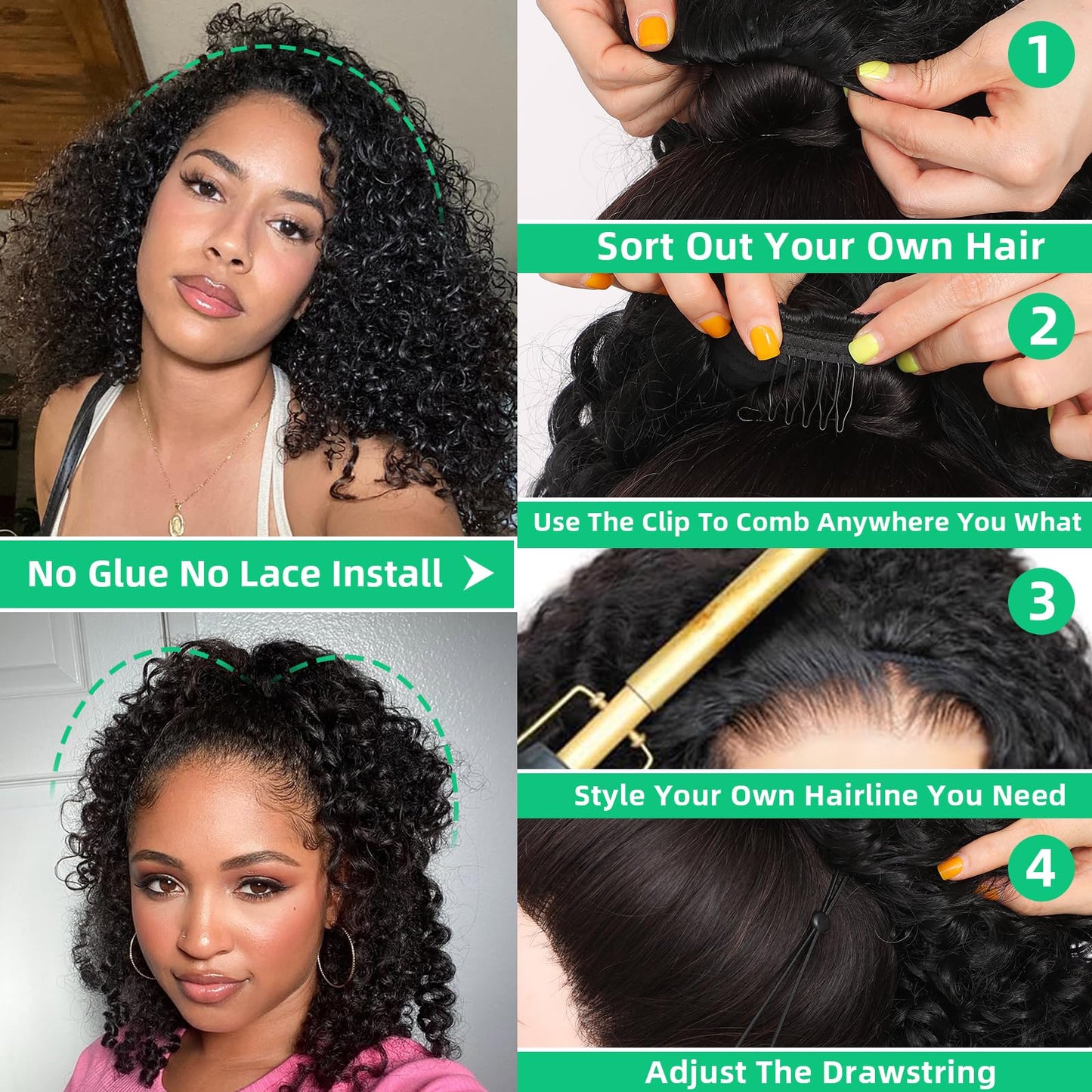 Qmaple Half Wig Synthetic Hair 3 In 1 Curly Half Wig With Adjustable Drawstring Seamless Flip For Beginner Friendly Water Wave For Black Women (Black 14 Inch)